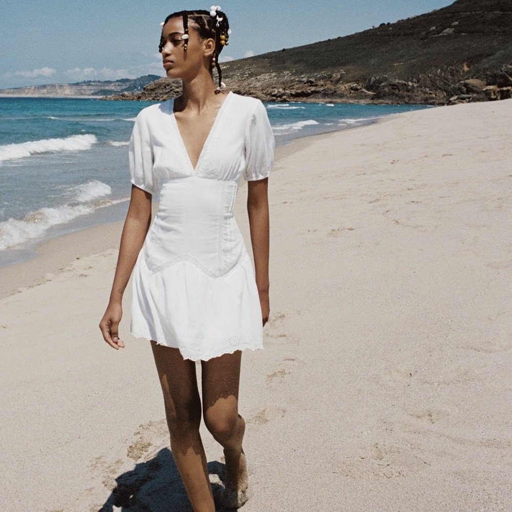 ZARA WHITE SHORT DRESS WITH OPENWORK EMBROIDERY NWT